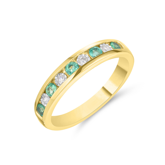 Channel Set Emerald & Diamond Ring