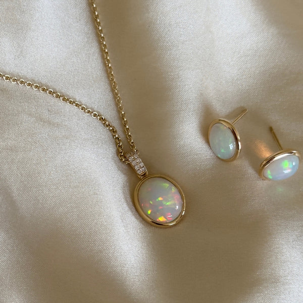 Bezel Set Opal Diamond Pendant Ryan Thomas Jewellers
