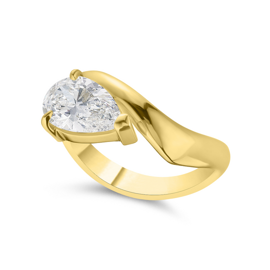 East-West Pear Solitaire Ring
