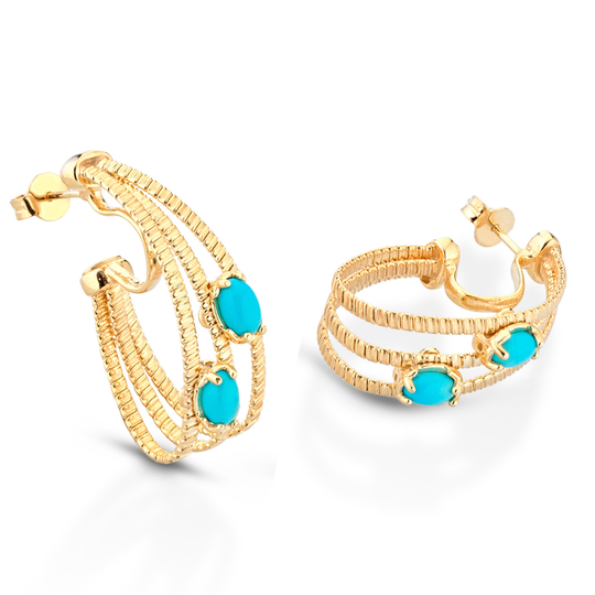 Gold Turquoise Hoop Earrings
