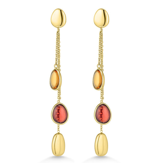9ct Gold Citrine & Garnet Drop Earrings