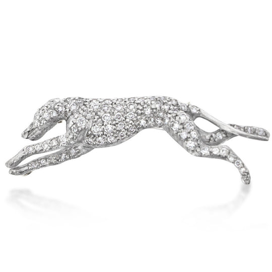 18ct White Gold Diamond Greyhound Brooch