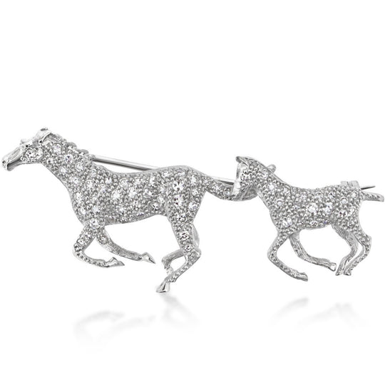 18ct White Gold Mare & Foal Diamond Brooch