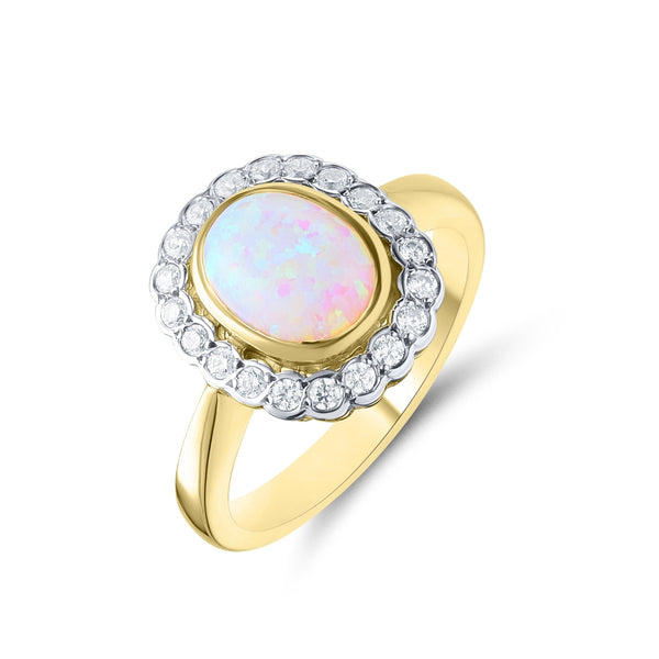 Yellow Gold Opal CZ Halo Ring Ryan Thomas Jewellers