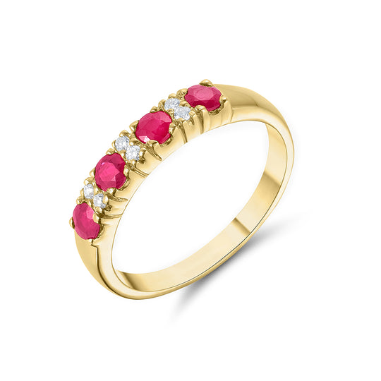 9ct Yellow Gold Four Stone Ruby & Diamond Ring