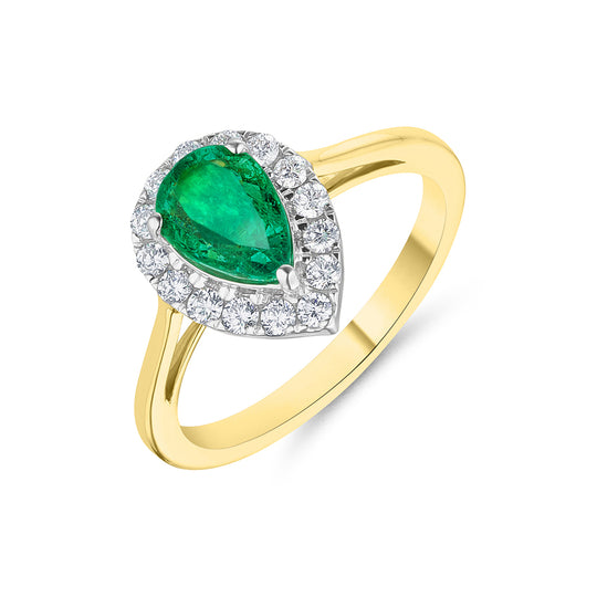 Yellow Gold Pear Cut Emerald & Diamond Ring