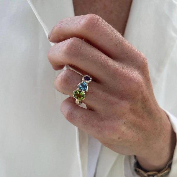 August Birthstone Ring Amethyst Peridot Ring Peridot, Aquamarine