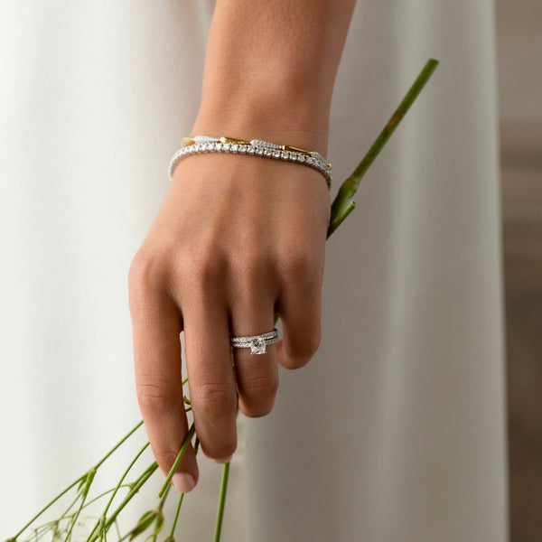 2 TONE PAVE RAVELLE HAMMERED CHAIN BRACELET