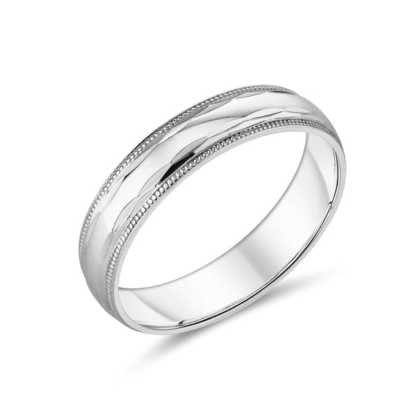 9ct White Gold Beaded Design Gents Wedding Band Ryan Thomas