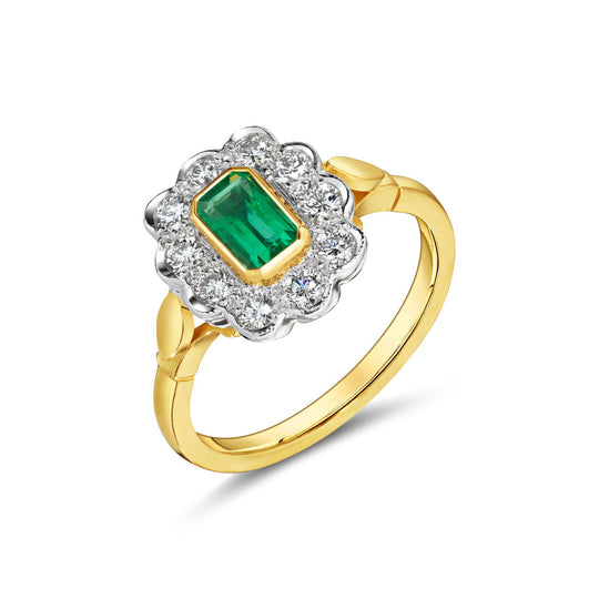 18ct Yellow Gold Diamond & Emerald Ring