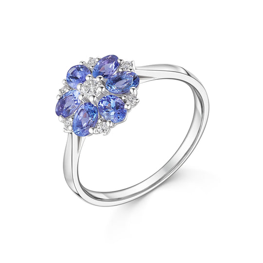 9ct White Gold Tanzanite & Diamond Ring