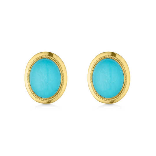 18ct Cabochon Cut Turquoise Stud Earrings