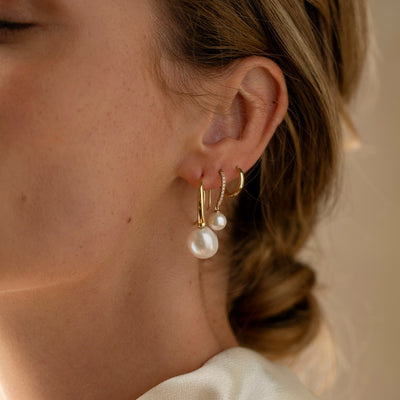 9ct Yellow Gold Pearl CZ Drops