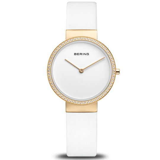 Ladies' Bering Classic White Strap Gold Watch