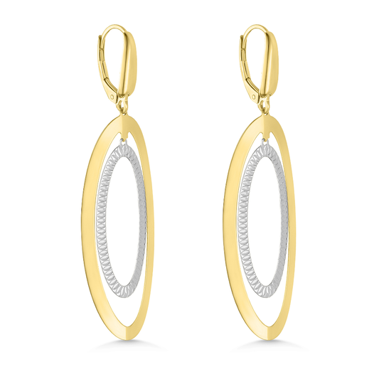 14ct Two-Tone Gold Oval Drop Earrings