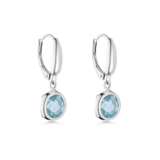 14ct White Gold Blue Topaz Drop Earrings