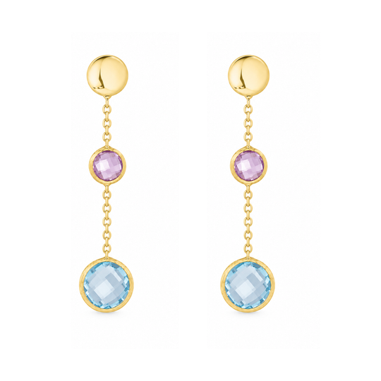 14ct Amethyst & Blue Topaz Drop Earrings