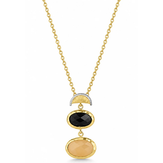 14ct Gold Black & Cream Quartz Pendant
