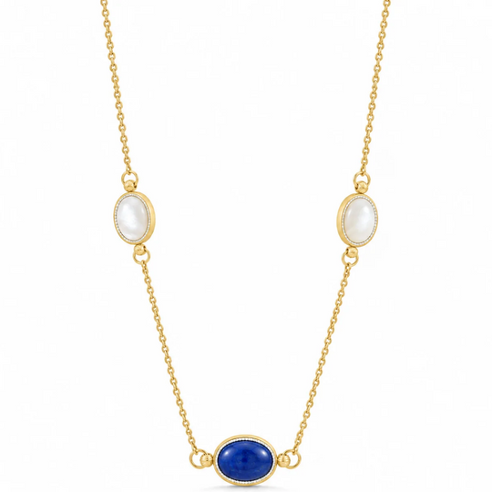 14ct Gold Mother of Pearl & Lapis Necklace