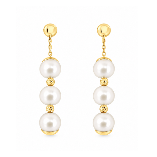 14ct Gold Pearl Tiered Drop Earrings