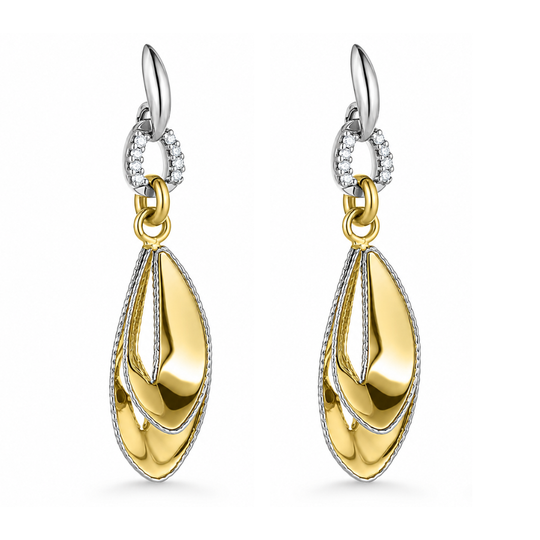 14ct Two Tone Diamond Drop Earrings