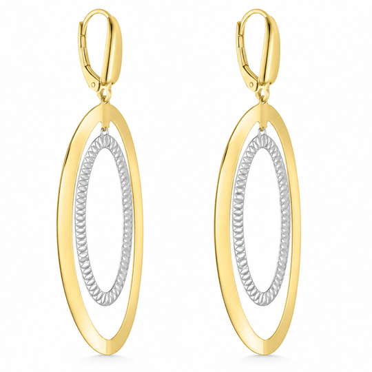 14ct Two Tone Gold Oval Drop Earrings