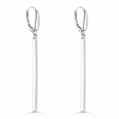 Pair of silver earrings with vertical bars on a white background