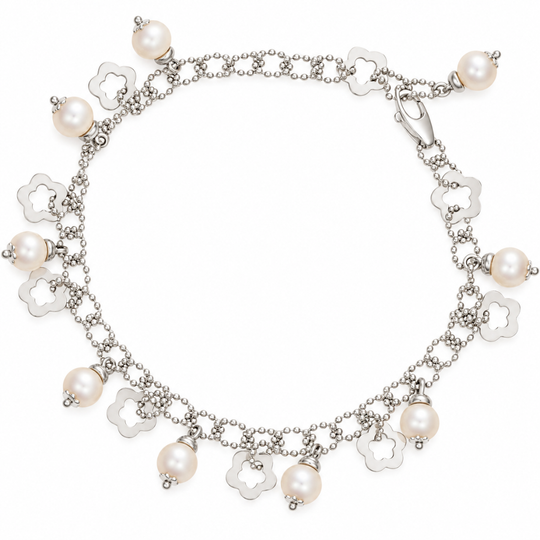 14ct White Gold Pearl Charm Bracelet