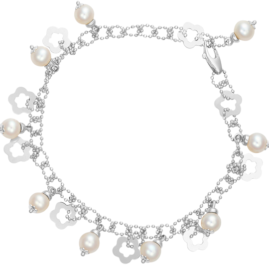 14ct White Gold Pearl Charm Bracelet