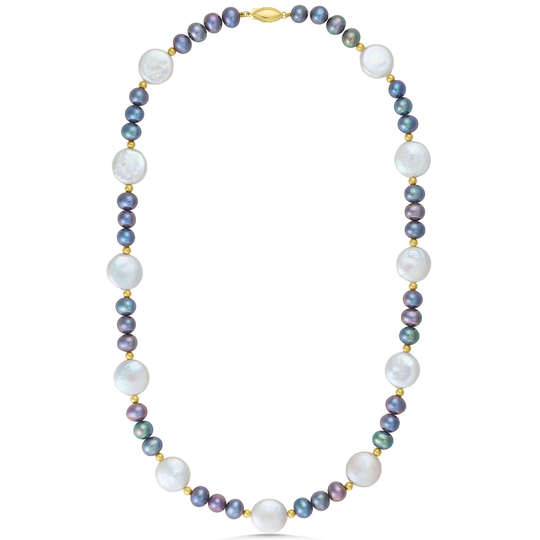 14ct Yellow Gold Bead & Cultured Pearl Necklace