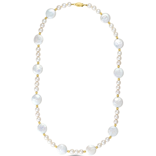 14ct Yellow Gold Bead & Pink Cultured Pearl Necklace