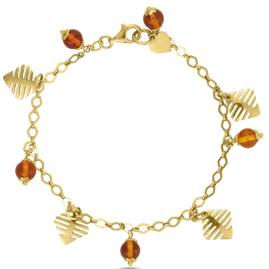 14ct Yellow Gold & Amber Charm Bracelet