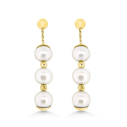 14ct Gold Pearl Tiered Drop Earrings