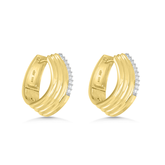 Gold Textured Pavé Hoop Earrings