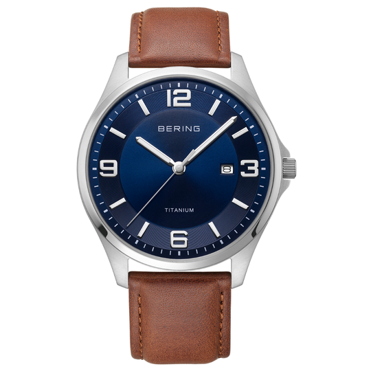 Gent's Bering Titanium Brown Strap Watch
