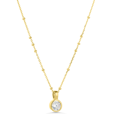 Gold Cubic Cubic Zirconia Solitaire Beaded Necklace