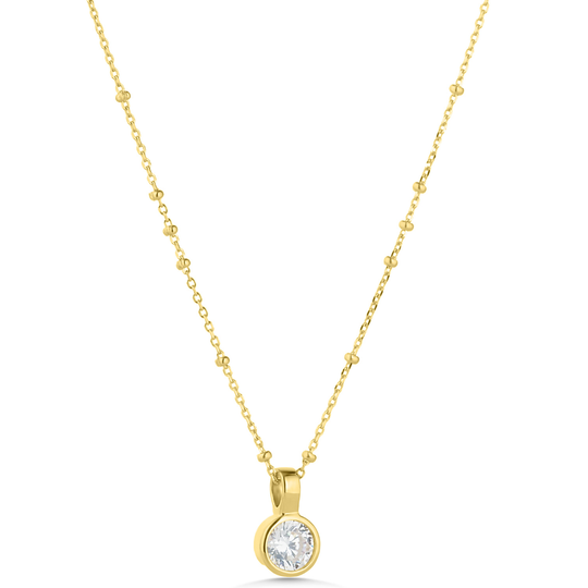 Gold Cubic Cubic Zirconia Solitaire Beaded Necklace