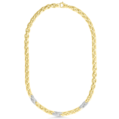Gold chain necklace on a white background