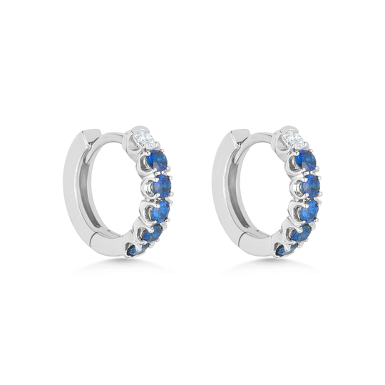 18ct White Gold Mini Sapphire & Diamond Hoop Earrings