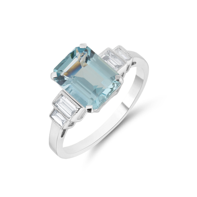 18ct White Gold Aquamarine & Diamond Ring