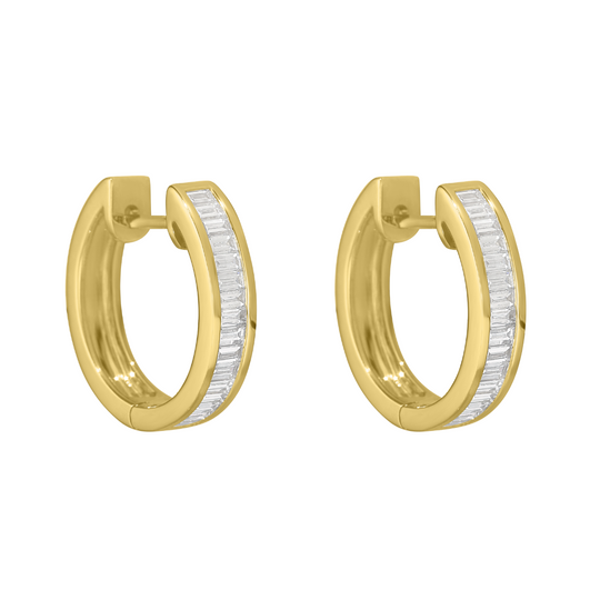 18ct Gold Baguette Cut Diamond Hoops