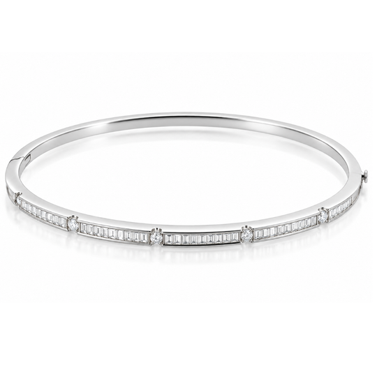 18ct Gold Baguette & Round Brilliant Diamond Bangle