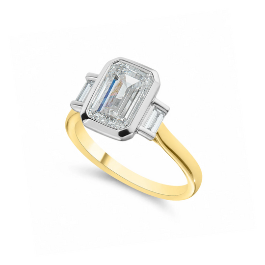 18ct Gold Bezel Set Emerald Cut Diamond Ring