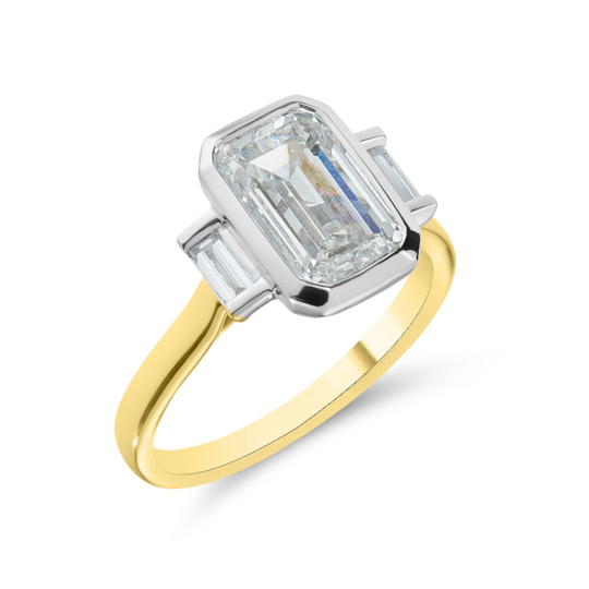 18ct Gold Bezel Set Emerald Cut Diamond Ring