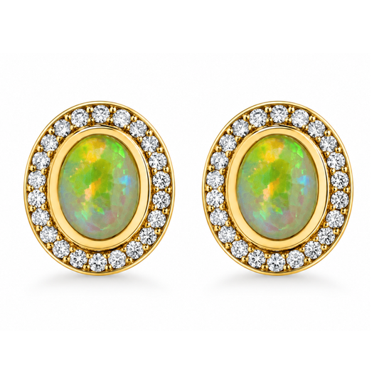 18ct Gold Opal & Diamond Earrings