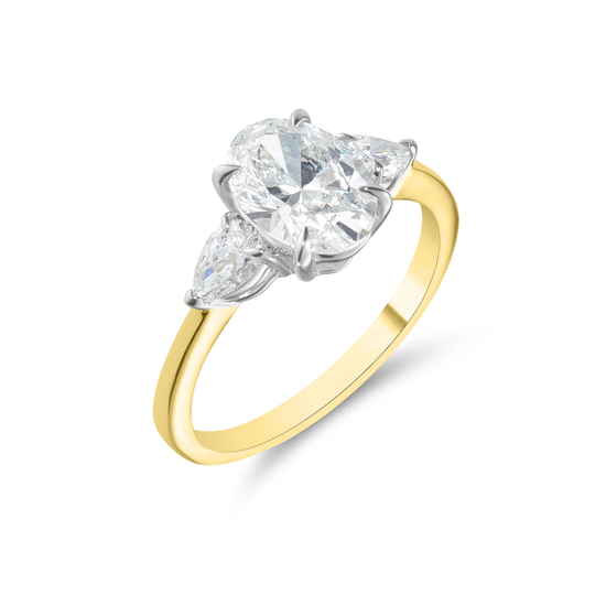 18ct Gold Oval & Pear Cut Diamond Trilogy Ring