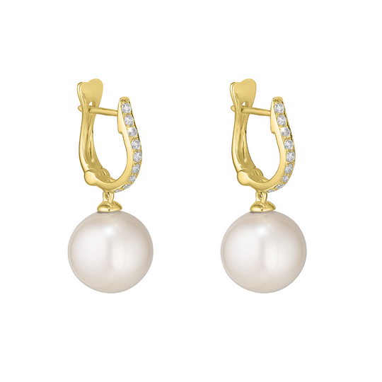 18ct Gold Pearl & Diamond Hoops