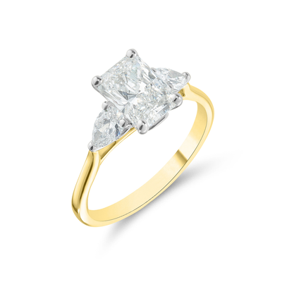 18ct Gold Radiant & Pear Cut Diamond Trilogy Ring