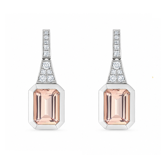 18ct Morganite & Diamond Drop Earrings