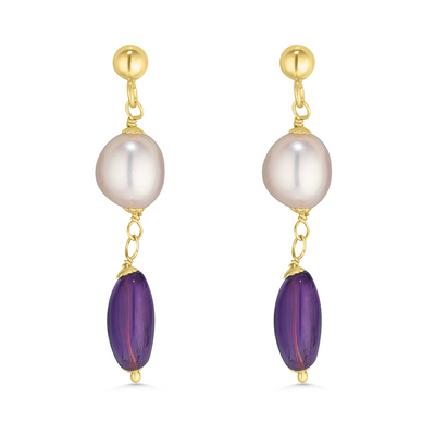 18ct Pearl & Amethyst Drop Earrings
